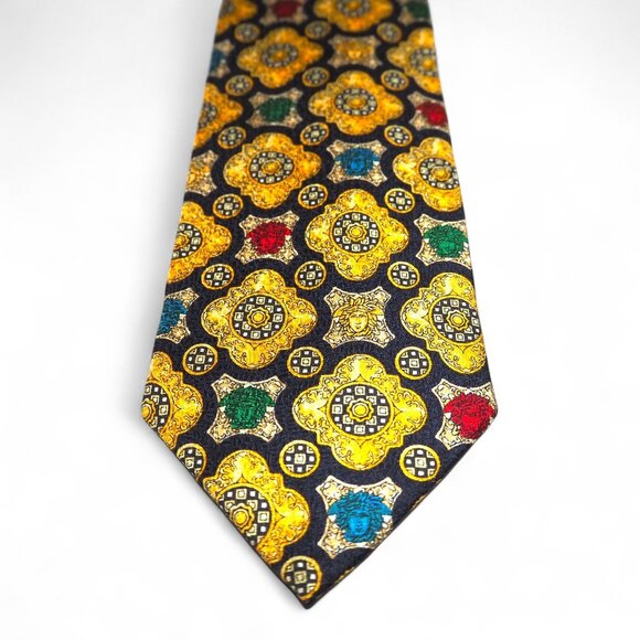Gianni Versace Designer Vintage 90s Medusa Bold Baroque Print Silk Tie RARE - Picture 3 of 7